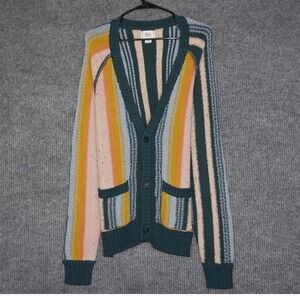 BDG Striped Button Up Cardigan Sweater Multicolored Women's M